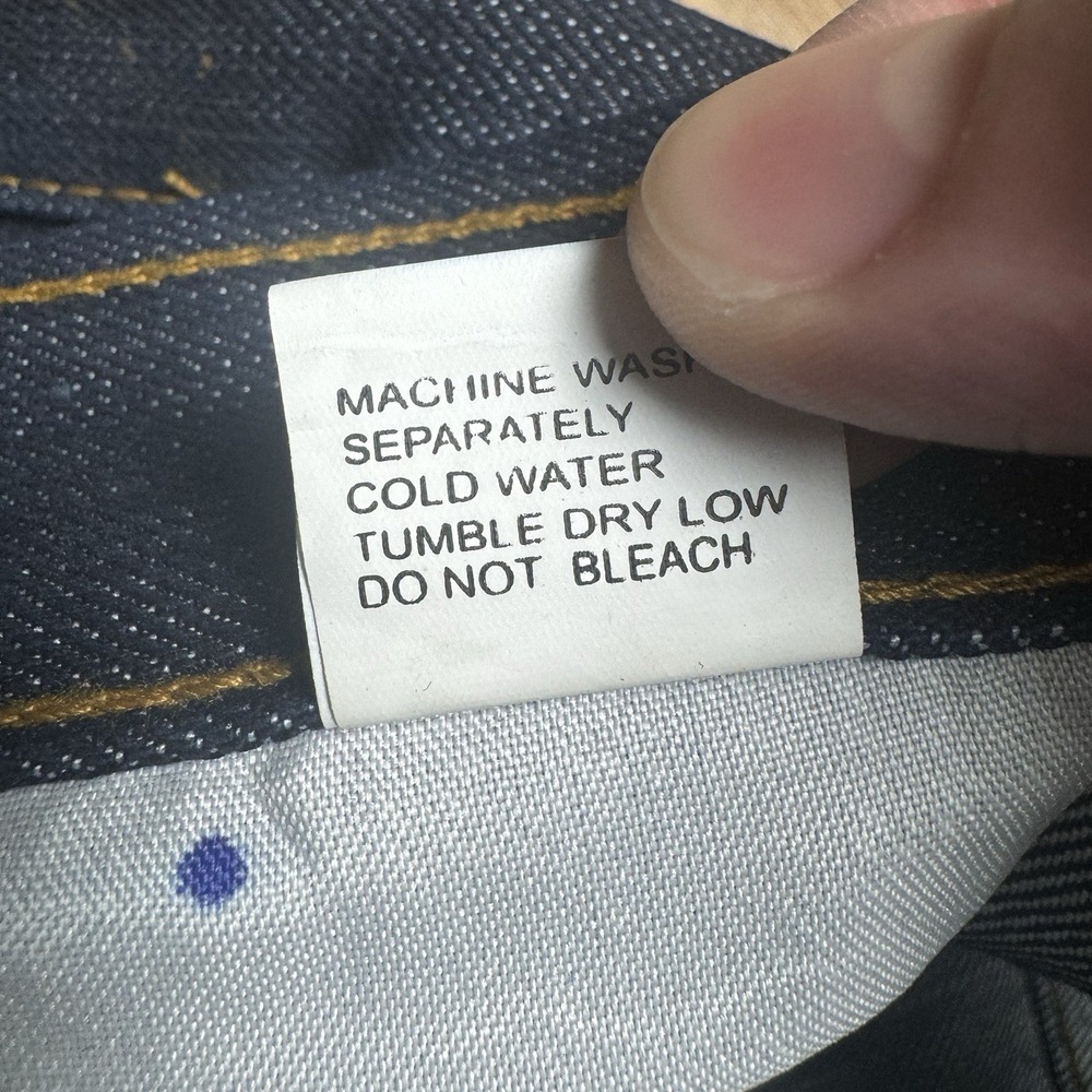 Selvedge Jeans Mens 32x29 Indigo Blue Selvedge Raw Denim Button Fly Dark Wash - Picture 13 of 13